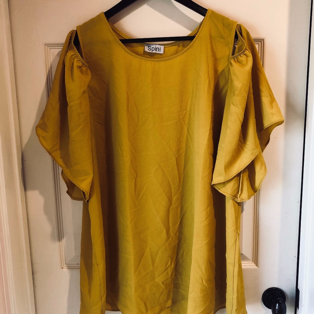 Mustard Yellow Plus Size Cold Shoulder Top